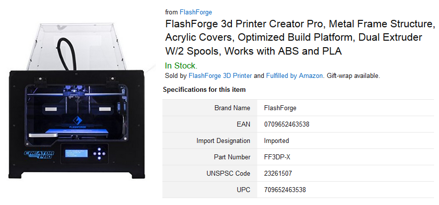 FlashForge 3d printer
